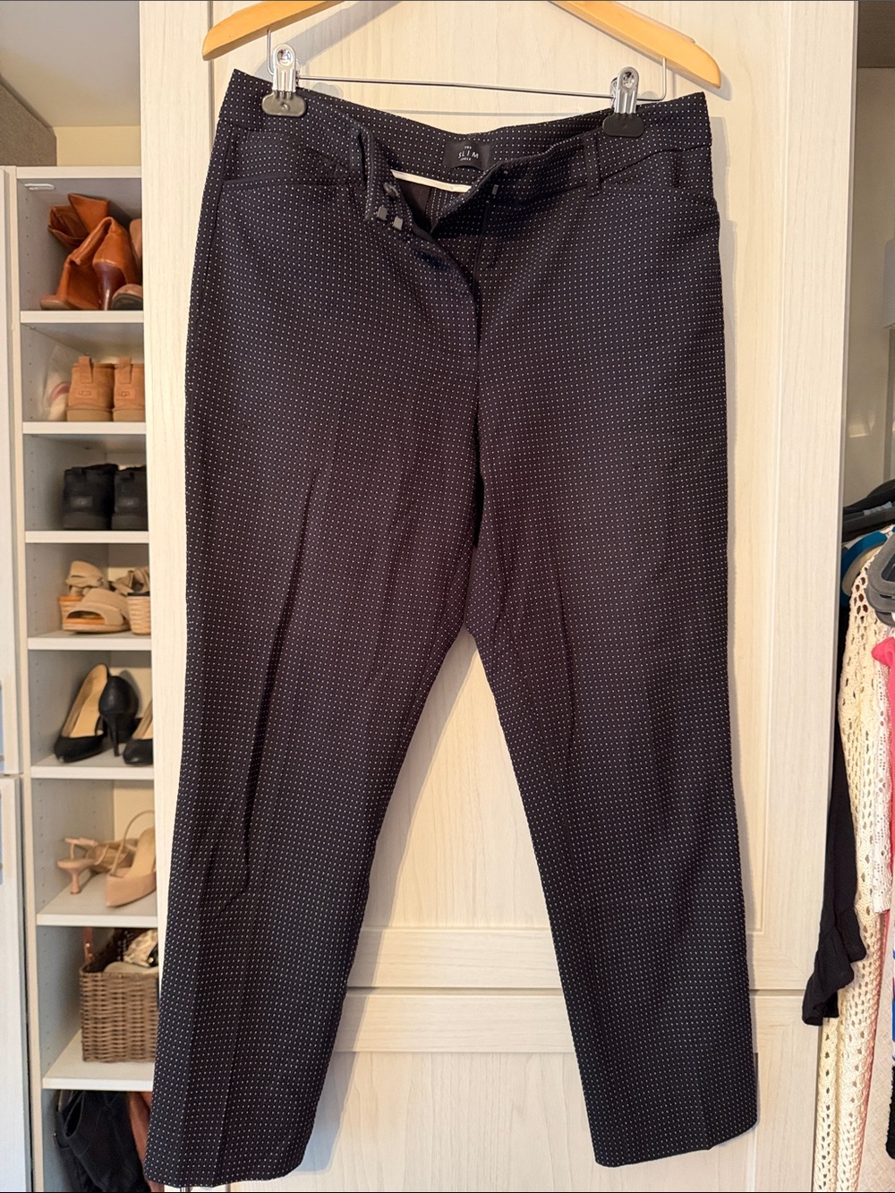 Black Micro-Print Straight Leg Dress Pants